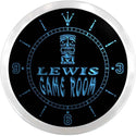 ADVPRO Lewis Tiki Bar Game Room Custom Name Neon Sign Clock ncx0180-tm - Blue