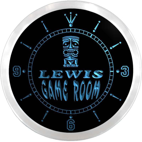 ADVPRO Lewis Tiki Bar Game Room Custom Name Neon Sign Clock ncx0180-tm - Blue