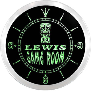 ADVPRO Lewis Tiki Bar Game Room Custom Name Neon Sign Clock ncx0180-tm - Green