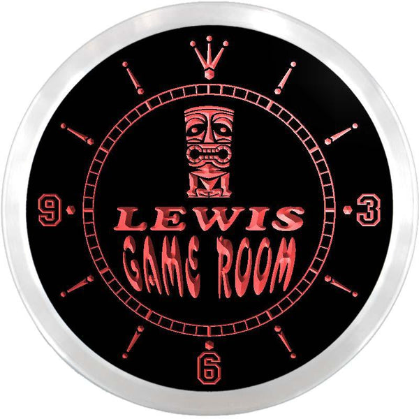 ADVPRO Lewis Tiki Bar Game Room Custom Name Neon Sign Clock ncx0180-tm - Red