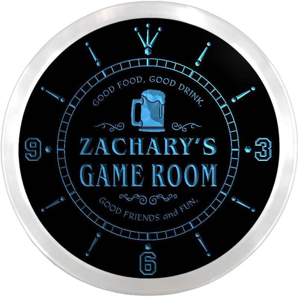 ADVPRO Zachary's Game Room Beer Mug Custom Name Neon Sign Clock ncx0181-tm - Blue