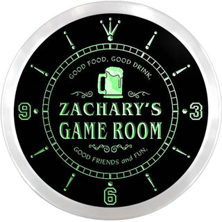 ADVPRO Zachary's Game Room Beer Mug Custom Name Neon Sign Clock ncx0181-tm - Green