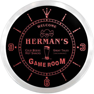 ADVPRO Herman's Cold Beer Game Room Custom Name Neon Sign Clock ncx0183-tm - Red