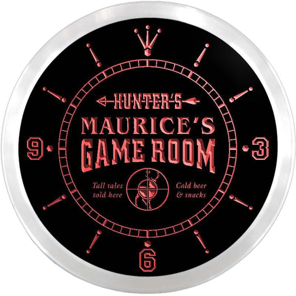 ADVPRO Maurice's Hunter's Game Room Custom Name Neon Sign Clock ncx0184-tm - Red