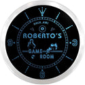 ADVPRO Roberto's Pool Game Room Custom Name Neon Sign Clock ncx0185-tm - Blue
