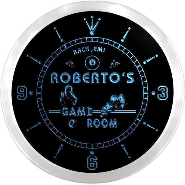 ADVPRO Roberto's Pool Game Room Custom Name Neon Sign Clock ncx0185-tm - Blue