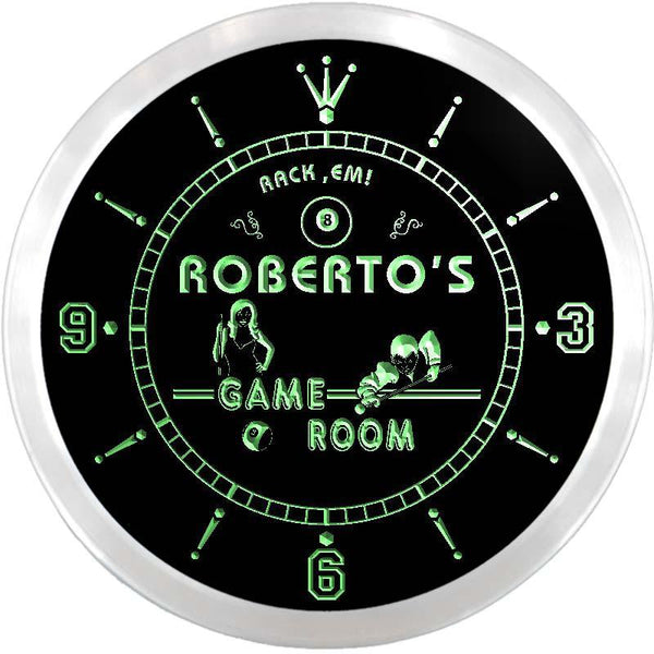 ADVPRO Roberto's Pool Game Room Custom Name Neon Sign Clock ncx0185-tm - Green