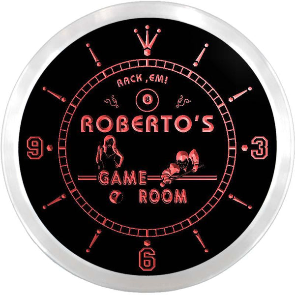 ADVPRO Roberto's Pool Game Room Custom Name Neon Sign Clock ncx0185-tm - Red
