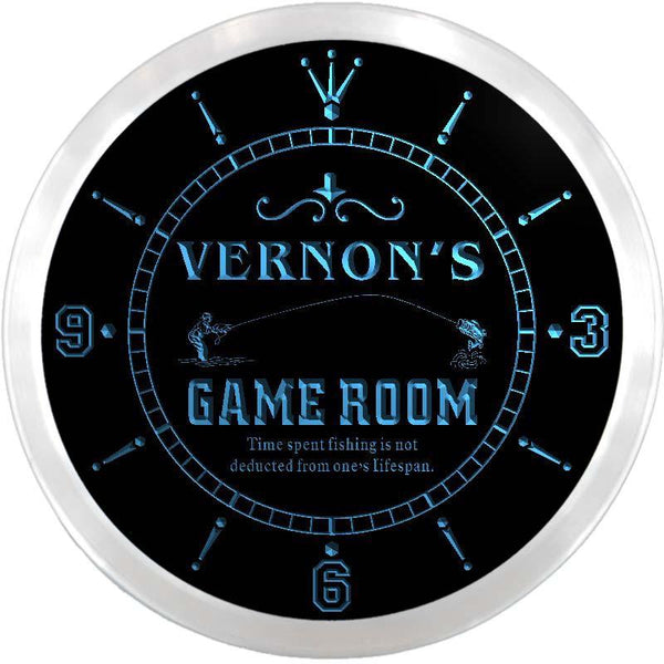 ADVPRO Vernon's Fishing Hole Game Room Custom Name Neon Sign Clock ncx0186-tm - Blue