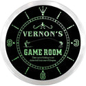 ADVPRO Vernon's Fishing Hole Game Room Custom Name Neon Sign Clock ncx0186-tm - Green