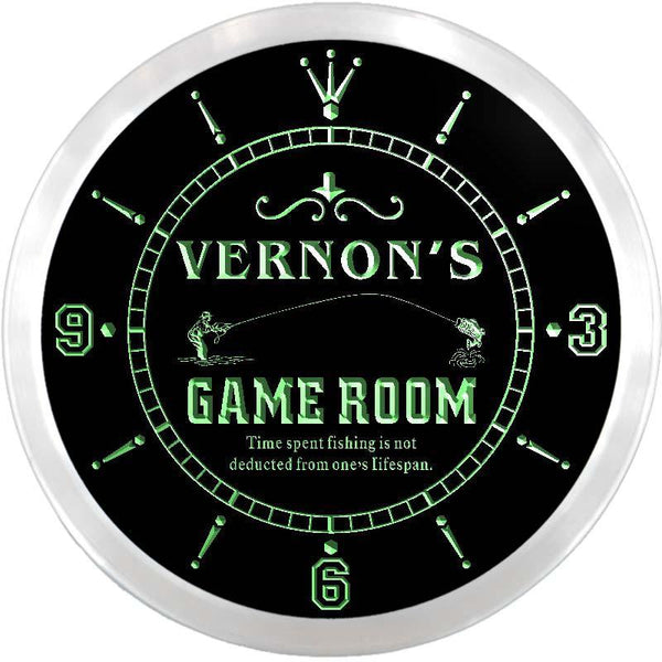 ADVPRO Vernon's Fishing Hole Game Room Custom Name Neon Sign Clock ncx0186-tm - Green