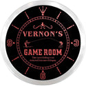 ADVPRO Vernon's Fishing Hole Game Room Custom Name Neon Sign Clock ncx0186-tm - Red