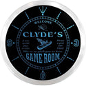 ADVPRO Clyde's Hideaway Game Room Custom Name Neon Sign Clock ncx0187-tm - Blue