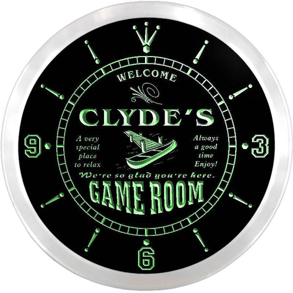 ADVPRO Clyde's Hideaway Game Room Custom Name Neon Sign Clock ncx0187-tm - Green