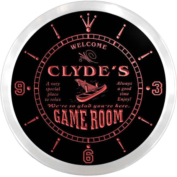 ADVPRO Clyde's Hideaway Game Room Custom Name Neon Sign Clock ncx0187-tm - Red