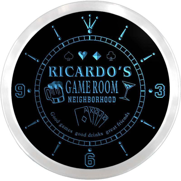 ADVPRO Ricardo's Poker Game Room Custom Name Neon Sign Clock ncx0190-tm - Blue
