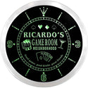 ADVPRO Ricardo's Poker Game Room Custom Name Neon Sign Clock ncx0190-tm - Green