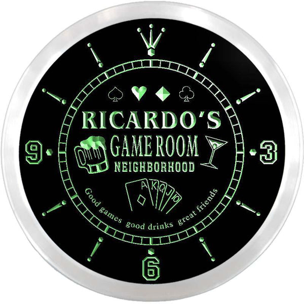 ADVPRO Ricardo's Poker Game Room Custom Name Neon Sign Clock ncx0190-tm - Green