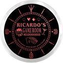 ADVPRO Ricardo's Poker Game Room Custom Name Neon Sign Clock ncx0190-tm - Red