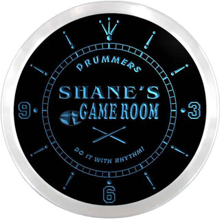 ADVPRO Shane's Drummer's Game Room Custom Name Neon Sign Clock ncx0191-tm - Blue