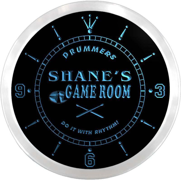 ADVPRO Shane's Drummer's Game Room Custom Name Neon Sign Clock ncx0191-tm - Blue