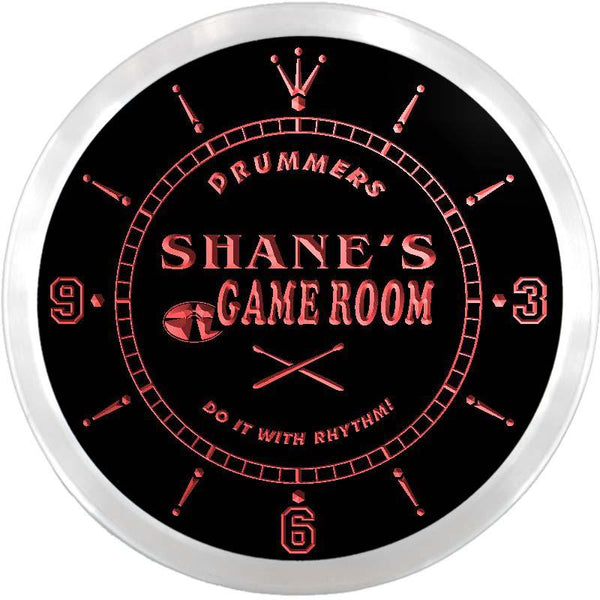 ADVPRO Shane's Drummer's Game Room Custom Name Neon Sign Clock ncx0191-tm - Red