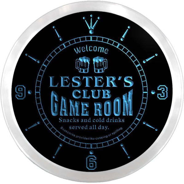 ADVPRO Lester's Players Club Game Room Custom Name Neon Sign Clock ncx0193-tm - Blue