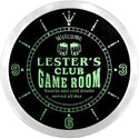 ADVPRO Lester's Players Club Game Room Custom Name Neon Sign Clock ncx0193-tm - Green