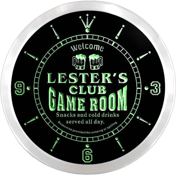 ADVPRO Lester's Players Club Game Room Custom Name Neon Sign Clock ncx0193-tm - Green