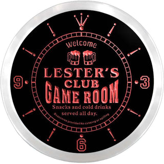 ADVPRO Lester's Players Club Game Room Custom Name Neon Sign Clock ncx0193-tm - Red
