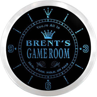 ADVPRO Brent's Poker Game Room Custom Name Neon Sign Clock ncx0195-tm - Blue
