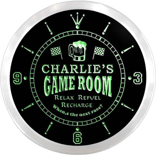ADVPRO Charlie's Pitstop Game Room Custom Name Neon Sign Clock ncx0196-tm - Green
