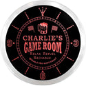ADVPRO Charlie's Pitstop Game Room Custom Name Neon Sign Clock ncx0196-tm - Red
