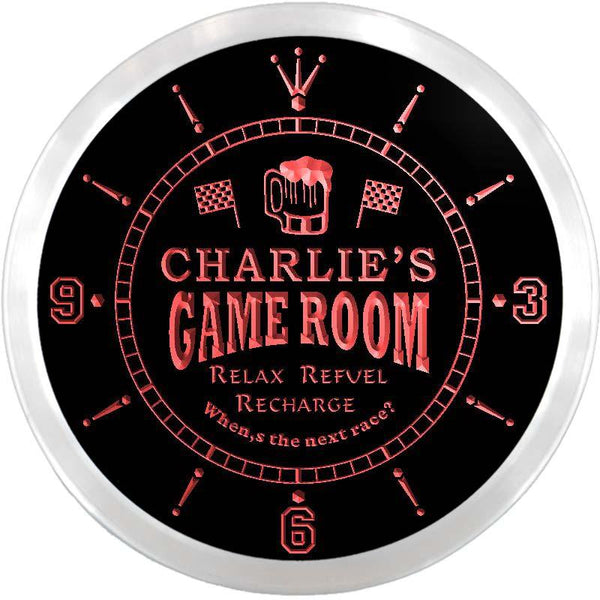 ADVPRO Charlie's Pitstop Game Room Custom Name Neon Sign Clock ncx0196-tm - Red