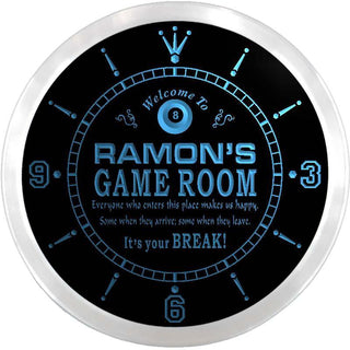 ADVPRO Ramon's Billiard Game Room Custom Name Neon Sign Clock ncx0197-tm - Blue