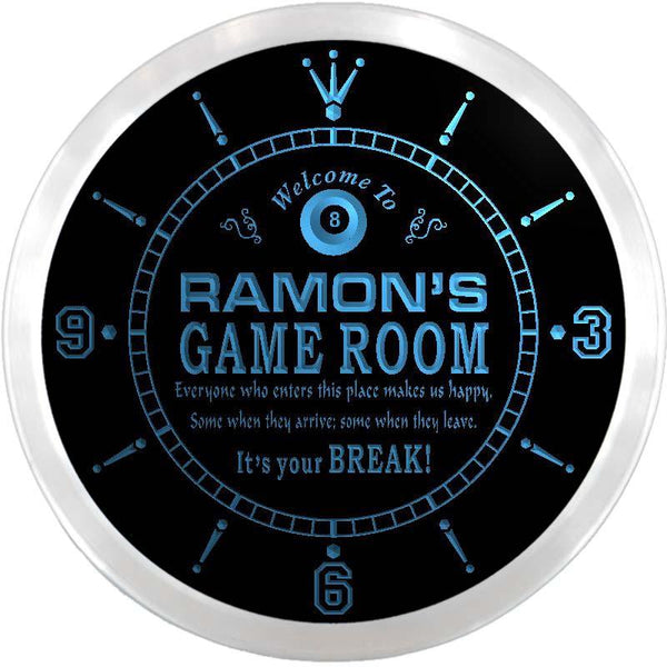 ADVPRO Ramon's Billiard Game Room Custom Name Neon Sign Clock ncx0197-tm - Blue