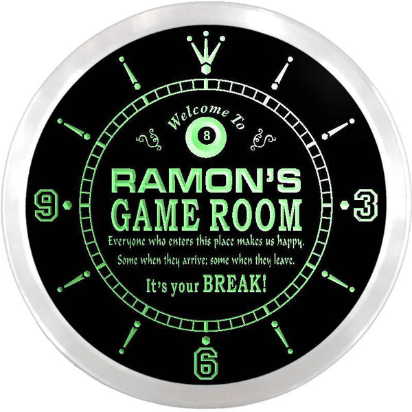 ADVPRO Ramon's Billiard Game Room Custom Name Neon Sign Clock ncx0197-tm - Green
