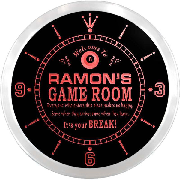 ADVPRO Ramon's Billiard Game Room Custom Name Neon Sign Clock ncx0197-tm - Red