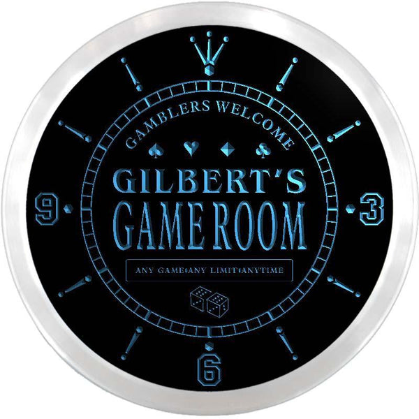 ADVPRO Gilbert's Poker Game Room Custom Name Neon Sign Clock ncx0198-tm - Blue