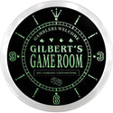 ADVPRO Gilbert's Poker Game Room Custom Name Neon Sign Clock ncx0198-tm - Green