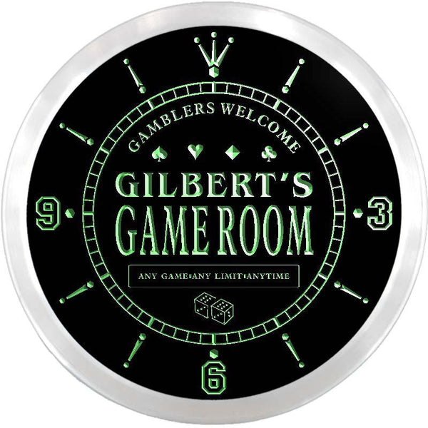 ADVPRO Gilbert's Poker Game Room Custom Name Neon Sign Clock ncx0198-tm - Green