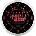 ADVPRO Gilbert's Poker Game Room Custom Name Neon Sign Clock ncx0198-tm - Red