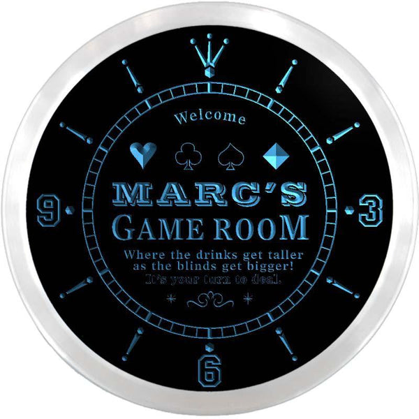 ADVPRO Marc's Poker Game Room Custom Name Neon Sign Clock ncx0201-tm - Blue