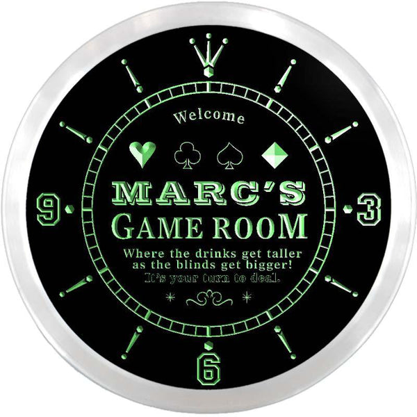 ADVPRO Marc's Poker Game Room Custom Name Neon Sign Clock ncx0201-tm - Green