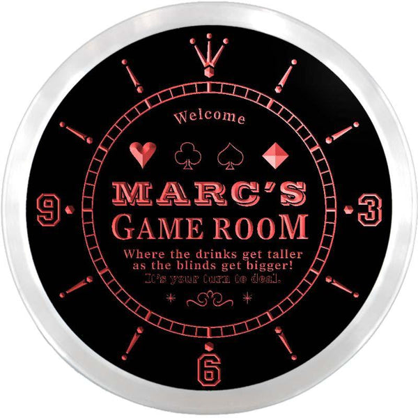 ADVPRO Marc's Poker Game Room Custom Name Neon Sign Clock ncx0201-tm - Red