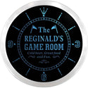 ADVPRO Reginald's Game Room Grill Bar Custom Name Neon Sign Clock ncx0202-tm - Blue