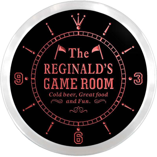 ADVPRO Reginald's Game Room Grill Bar Custom Name Neon Sign Clock ncx0202-tm - Red