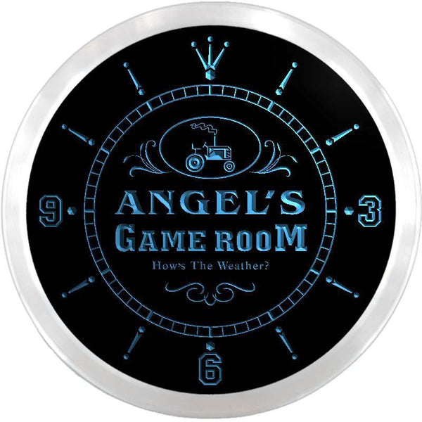 ADVPRO Angel's Game Room Farmers Inn Custom Name Neon Sign Clock ncx0203-tm - Blue