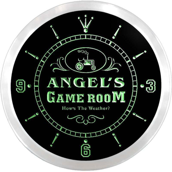 ADVPRO Angel's Game Room Farmers Inn Custom Name Neon Sign Clock ncx0203-tm - Green