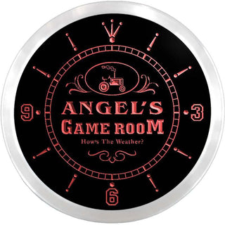 ADVPRO Angel's Game Room Farmers Inn Custom Name Neon Sign Clock ncx0203-tm - Red